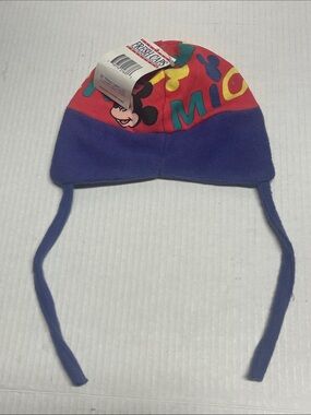 NWT Mickey Mouse Kids Fleece Hat String Tie Red, Purple, Blue, Yellow & Green